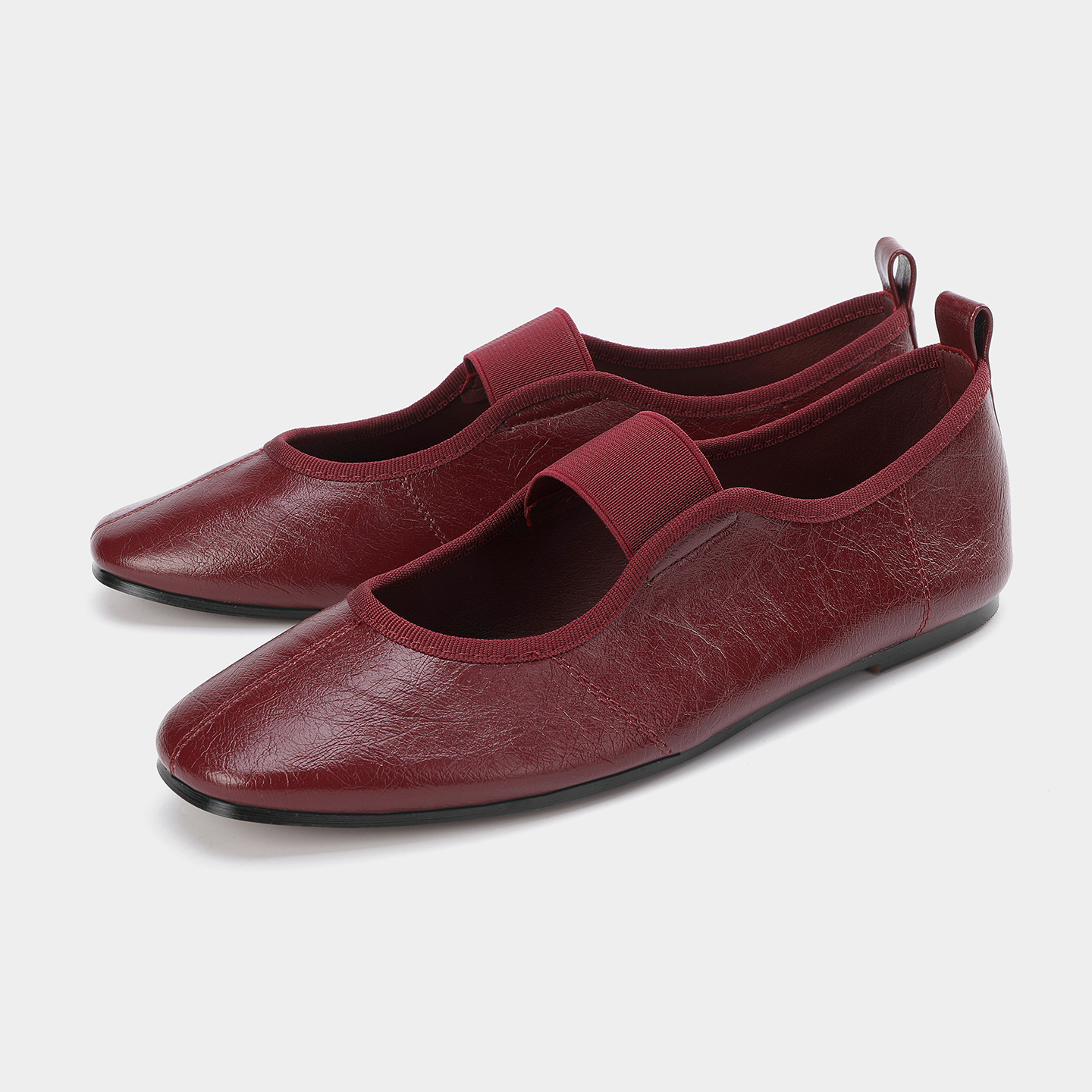 Za2025 New Summer Women's Shoes Burgundy Stretch Leather Round Toe Ballet Style Flats Shoes Shallow Casual Shoes