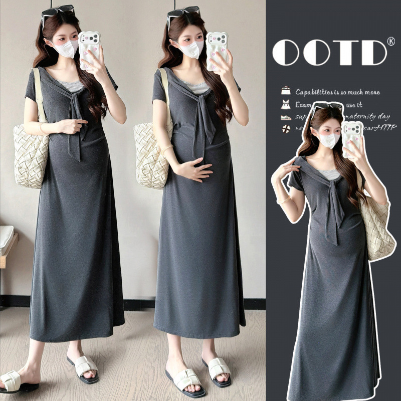 Maternity Wear Spring and Summer New Style Slim-Fitting Dress Long Plus Size Dress for Pregnant Mothers to Go Out in Maternity Wear Spring and Summer New Style Slim-Fitting Dress Long Plus Size Dress for Pregnant Mothers to Go Out in