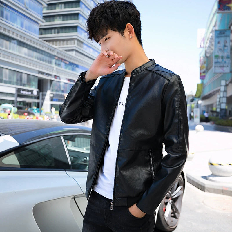 Весенне-осенний Молодежный велосипедный костюм с капюшоном и воротником-стойкой в наличии Боковой прорезной карман с прямым подолом Осенний повседневный кожаный костюм на молнии