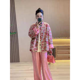 新中式女装国风盘扣上衣粉色夹棉外套棉衣棉服秋冬新款爆款
