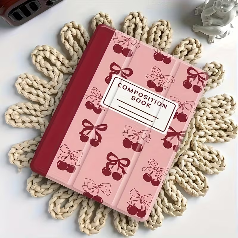 Cherry Notebook Tablet Protective Case Suitable for iPad 11/10/9Th Protective Case 70% off with Pen Slot