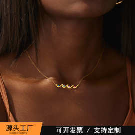 跨境热销海浪项链女个性1-12月份生日石生辰石锁骨链波浪吊坠轻奢