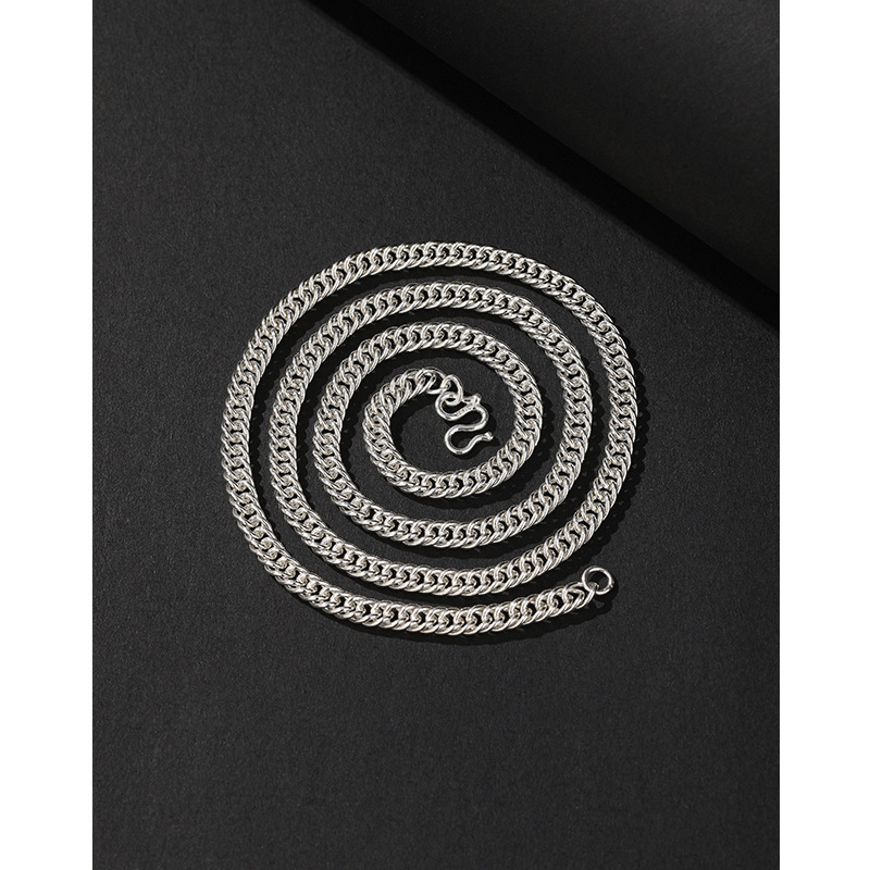 S925 collar de cadena de látigo de plata de ley cadena de clavícula de moda masculina cadena de plata femenina personalidad hip-hop hombre grueso cubano cadena