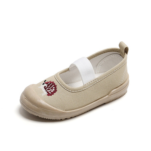 春季韩版儿童刺绣复古女童幼儿园学生鞋浅口帆布鞋2-9岁
