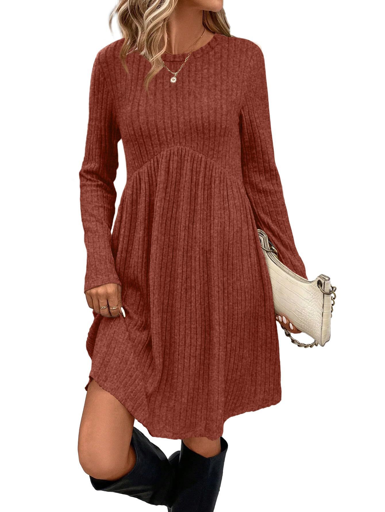 Bohemian Mid-length Autumn Winter Dress Irregular Brushed Ribbed Skirt_voghion.com