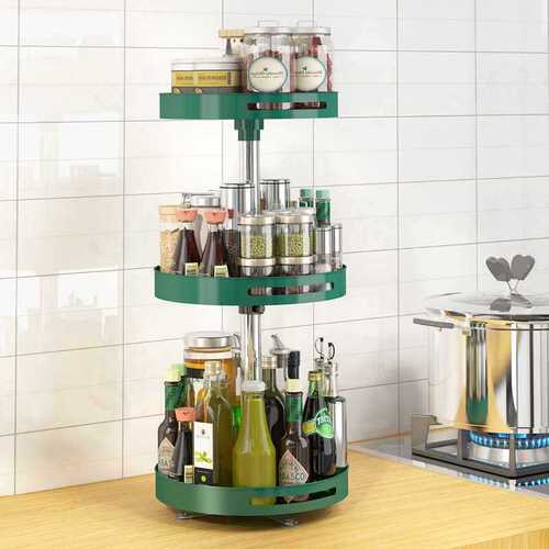 Kitchen Spice Rack with Rotating Shelf, Multi-layer Oil, Salt, Sauce, Vinegar Corner Storage Condiment Rack