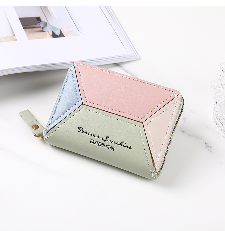 PU Leather Material Fashion Letter Color Block Square Zipper Card Holder