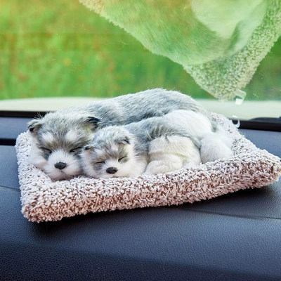 Simulated Dogs, Car Decorations, Bamboo, Car ornaments - call-husky-parent-child-front-lie