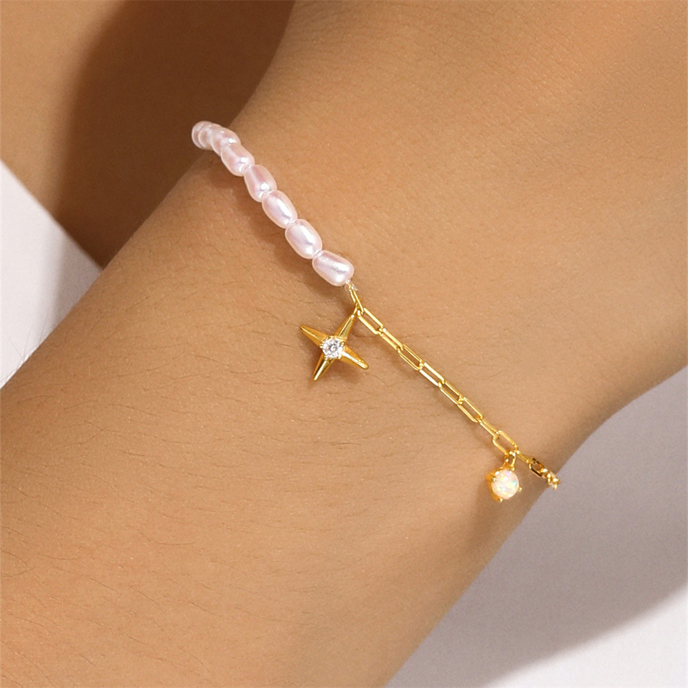 Zircon Inlay Material Bracelets Classification 1 Piece 925 Sterling Silver Star Zircon 925 Sterling Silver Cable Chain Bracelets