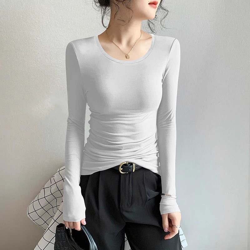 Slim-fitting Long-sleeved T-shirt For Women Solid Colour Top_voghion.com