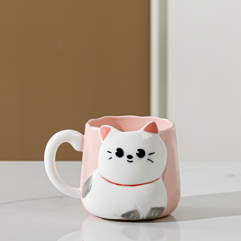 クリエイティブな手描きのレリーフ猫セラミックカップ、見栄えの良いセラミックマグ、家庭用朝食ミルクカップ、ギフトカップ|undefined
