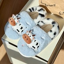 可爱奶牛棉鞋女款冬季家居软底棉拖防滑加绒保暖包跟棉拖鞋女批发