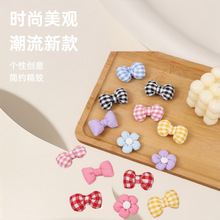 迷你手工格子蝴蝶结发夹辅料发饰复古耳环外发加工手工复古风