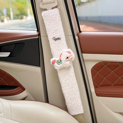 Wool, Non-Tightening, Non-Shedding, Extended Belt Covers Seat belt shoulder pad - white-plush-horse-white-lambswool-shoulder-pad-49cm-single
