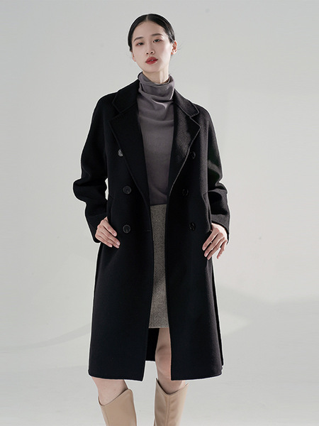 Double-sided woolen long fitted winter elegant jacket