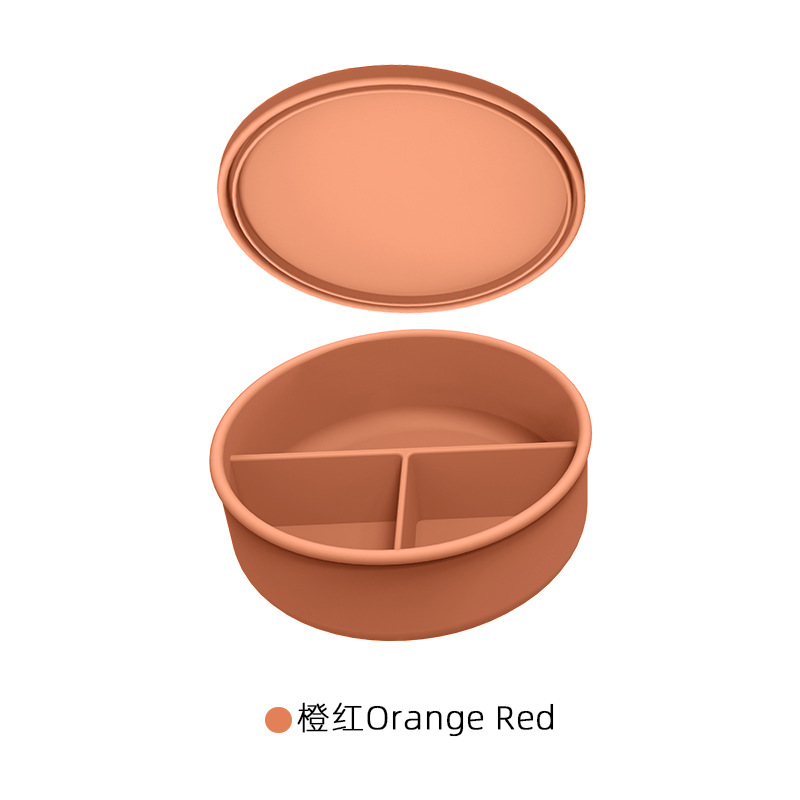 Fiambrera de silicona redonda con tapa de tres puntos, caja de conservación de alimentos, caja de almuerzo con calefacción en horno microondas, caja de almuerzo de silicona