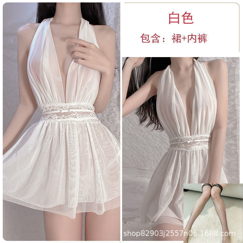 흰색 잠옷 + 속옷 + 검정색 망사 스타킹 q1500