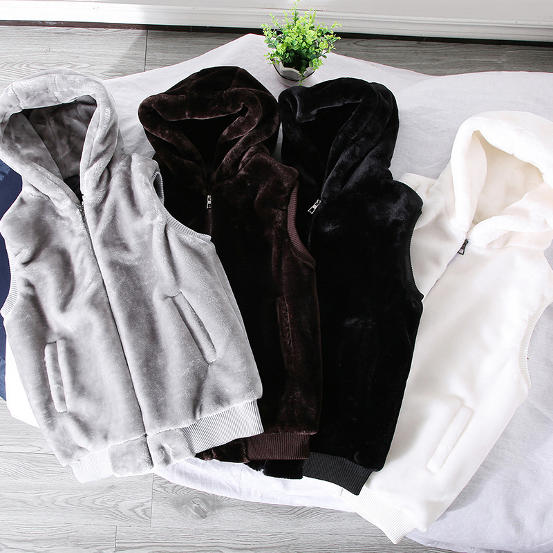 Men's Autumn and Winter Youth Fur Couple Hooded Vest Plush Vest Imitation Mink Velvet Cardigan Waistoutwear Trendy Jacket