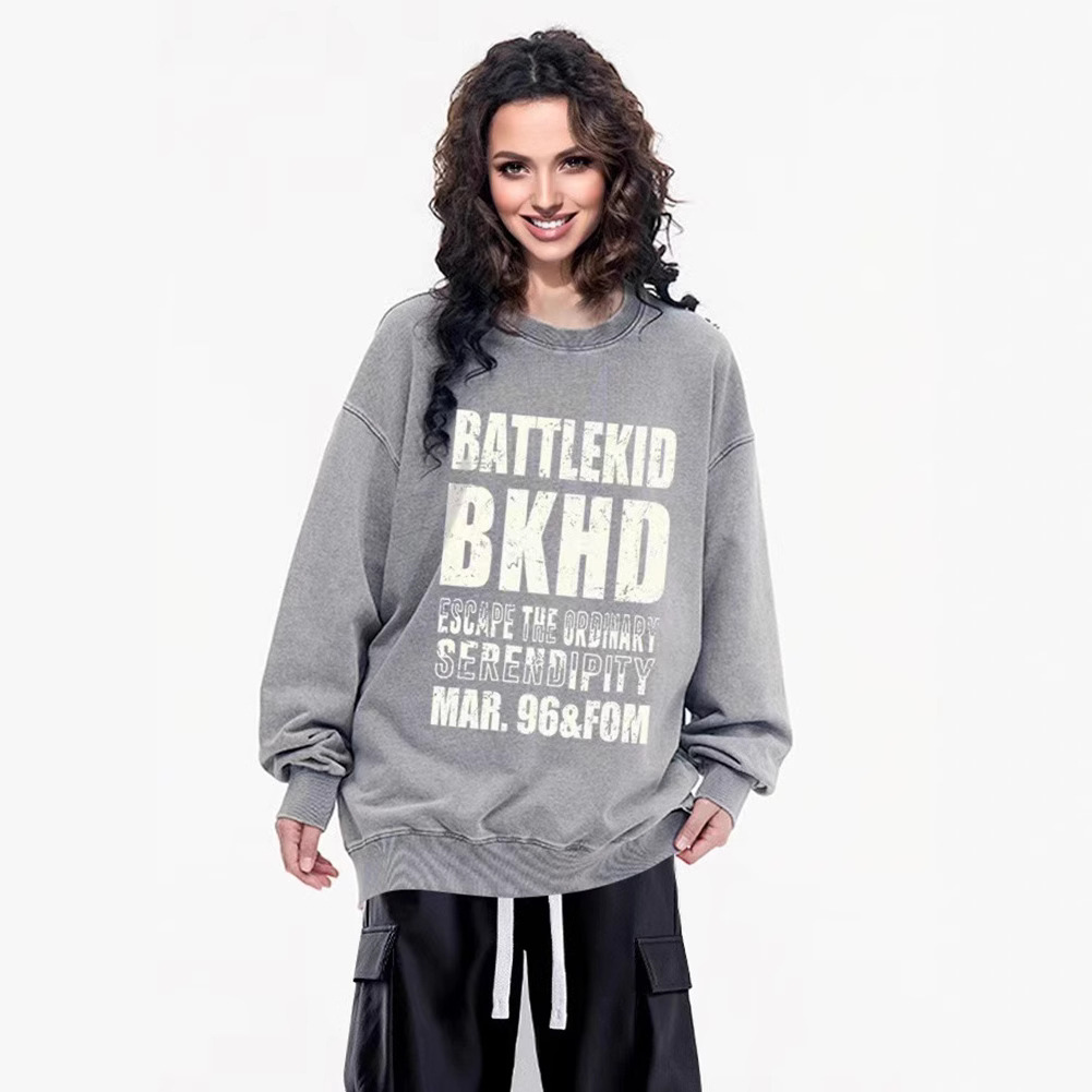 2024 letras de impresión camiseta de moda casual cuello redondo hombre y mujer chaqueta de manga larga abrigo suelto gran camiseta versátil