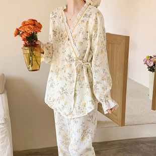 Pure Cotton Gauze Confinement Clothes Spring and Summer Thin Postpartum Lactation Period Maternity Pajamas Women's Spring & Fall Maternity Home Clothes