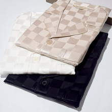 真丝睡衣男士 夏季100桑蚕丝绸提花短袖两件套时尚棋盘格子家居服