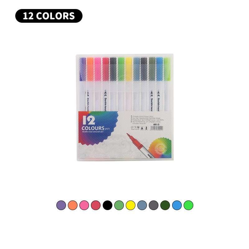 Bolígrafo de acuarela de doble cabeza en caja de pvc transfronterizo a base de agua para niños, bolígrafo de gancho de cabeza suave, pincel de pintura de anime de 120 colores