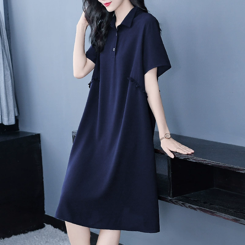 Весна 2024 года пухлые девушки больших размеров, свободное Простое Повседневное платье с отворотами, пухлые девушки, одежда для мам среднего и пожилого возраста