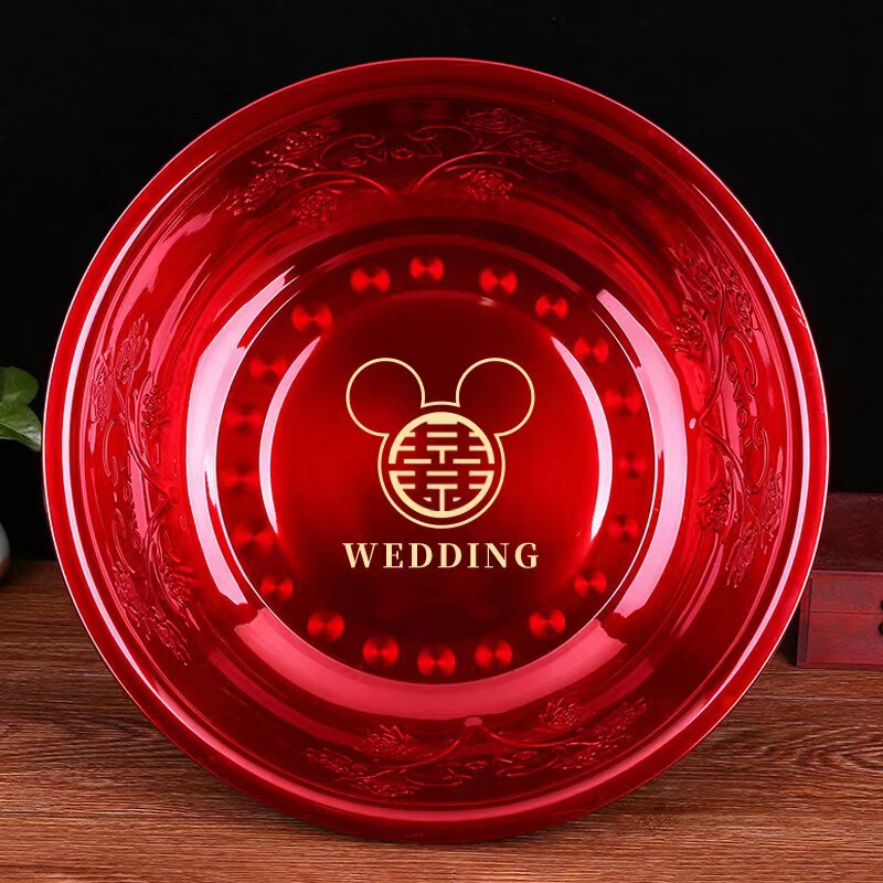 Wedding dowry wedding basin wedding supplies Red Basin female side dowry steel seal large reverse side thickened basin wedding Xi character washbasin