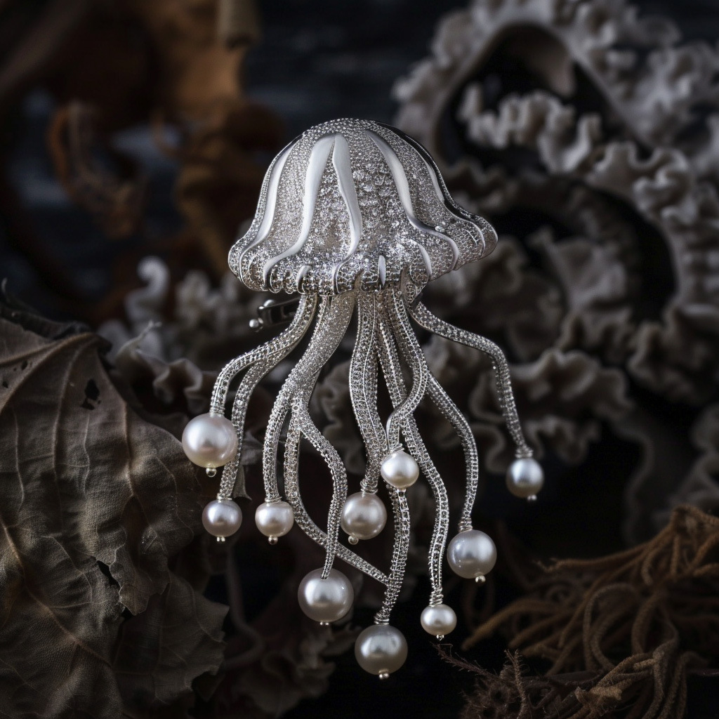 Tianshe Jewelry High-End Brand 2026 New Original Vintage Marine Life Jellyfish Brooch Pearl Setting