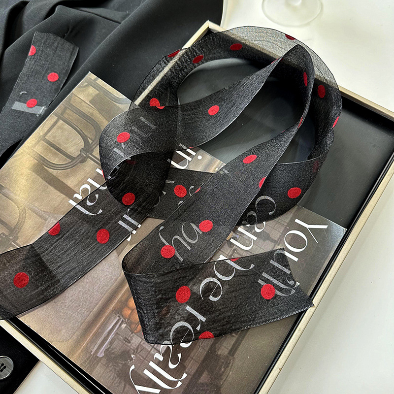 Primavera y verano nueva decoración de lunares serpentina femenina todo-fósforo hada bufanda de seda larga cinturón de pelo literario bufanda de encaje trenzado