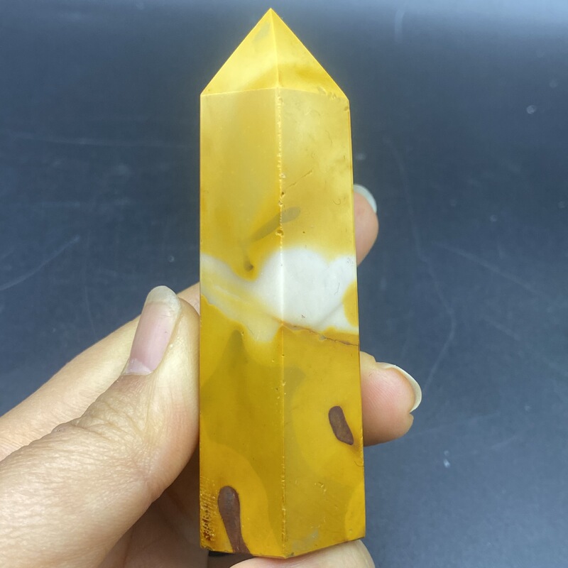 天然蛋黄石柱子小摆件精品水晶雕刻件桌面摆件手工雕刻件装饰买一送一 图 2