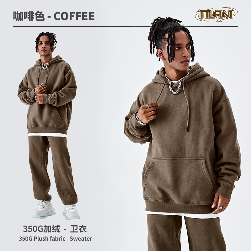 Conjunto deportivo unisex, sudadera con capucha y pantalón, forro polar grueso 350g, moda europea y americana