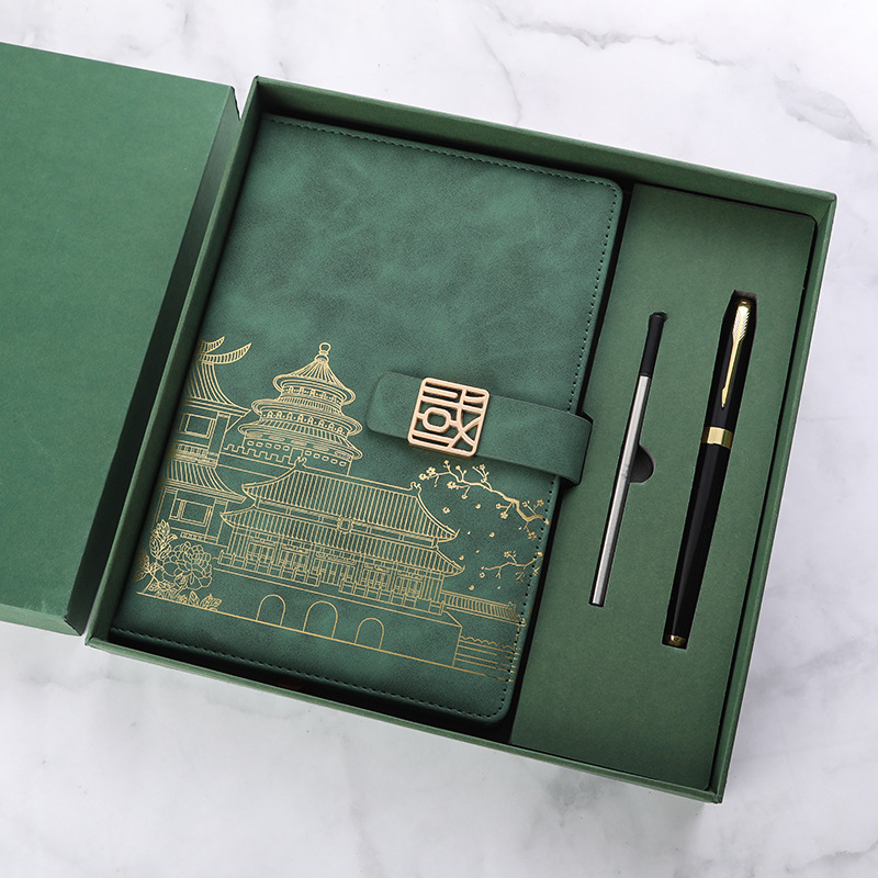 A5 Guofeng cuaderno de negocios de alta calidad juego de regalos de pluma de firma de metal conjunto de publicidad en stock regalo acompañante