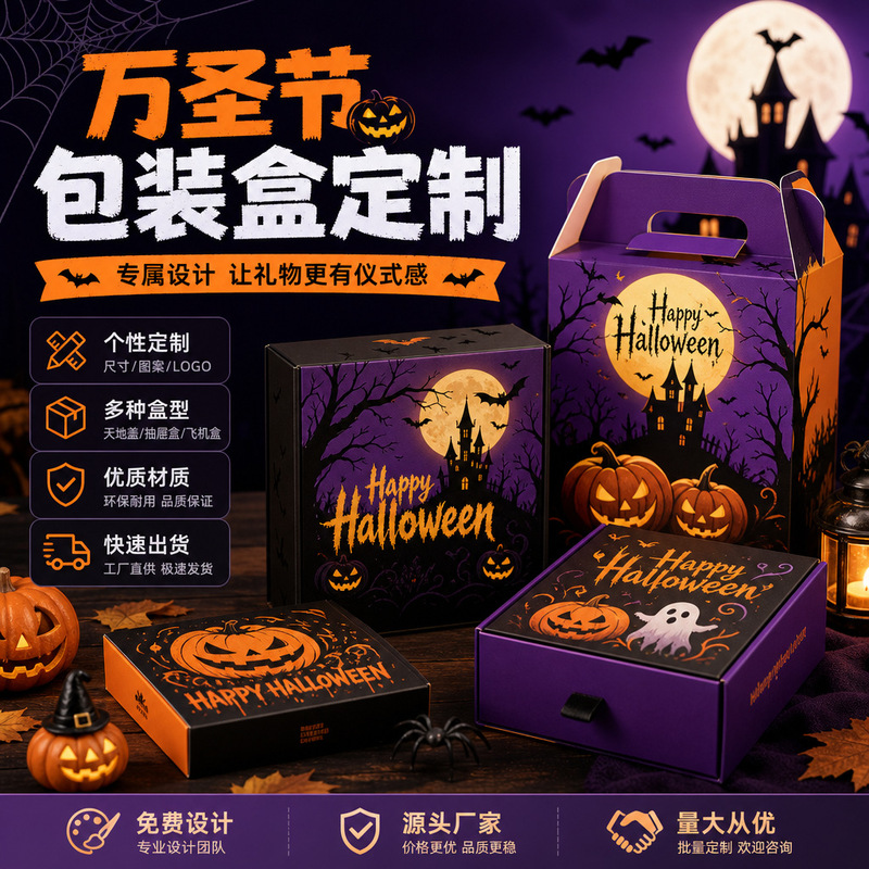 Custom Halloween candy boxes with quirky themes, gift packaging boxes, holiday gift paper boxes, direct supply from the factory, can be printed and customized Custom Halloween candy boxes with quirky themes, gift packaging boxes, holiday gift paper boxes, direct supply from the factory, can be printed and customized