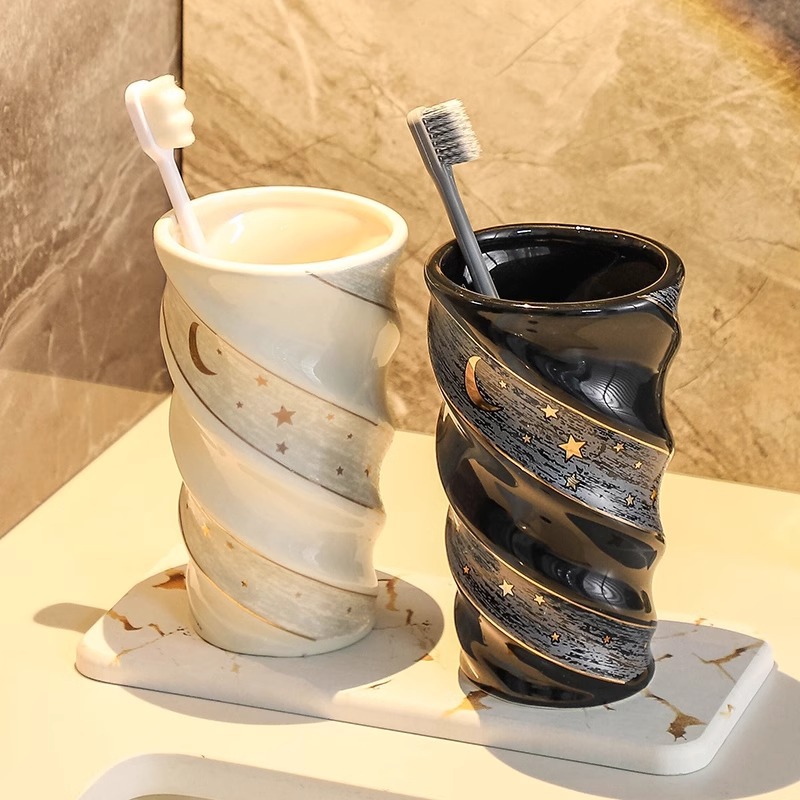 Ensemble de bain de bouche créatif en céramique nordique pour couples, porte-brosse à dents et gobelets pour la maison_voghion.com