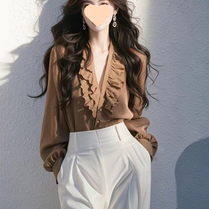 春季法式荷叶边别致衬衣女2025新款春季高级洋气长袖衬衫衬衣|undefined