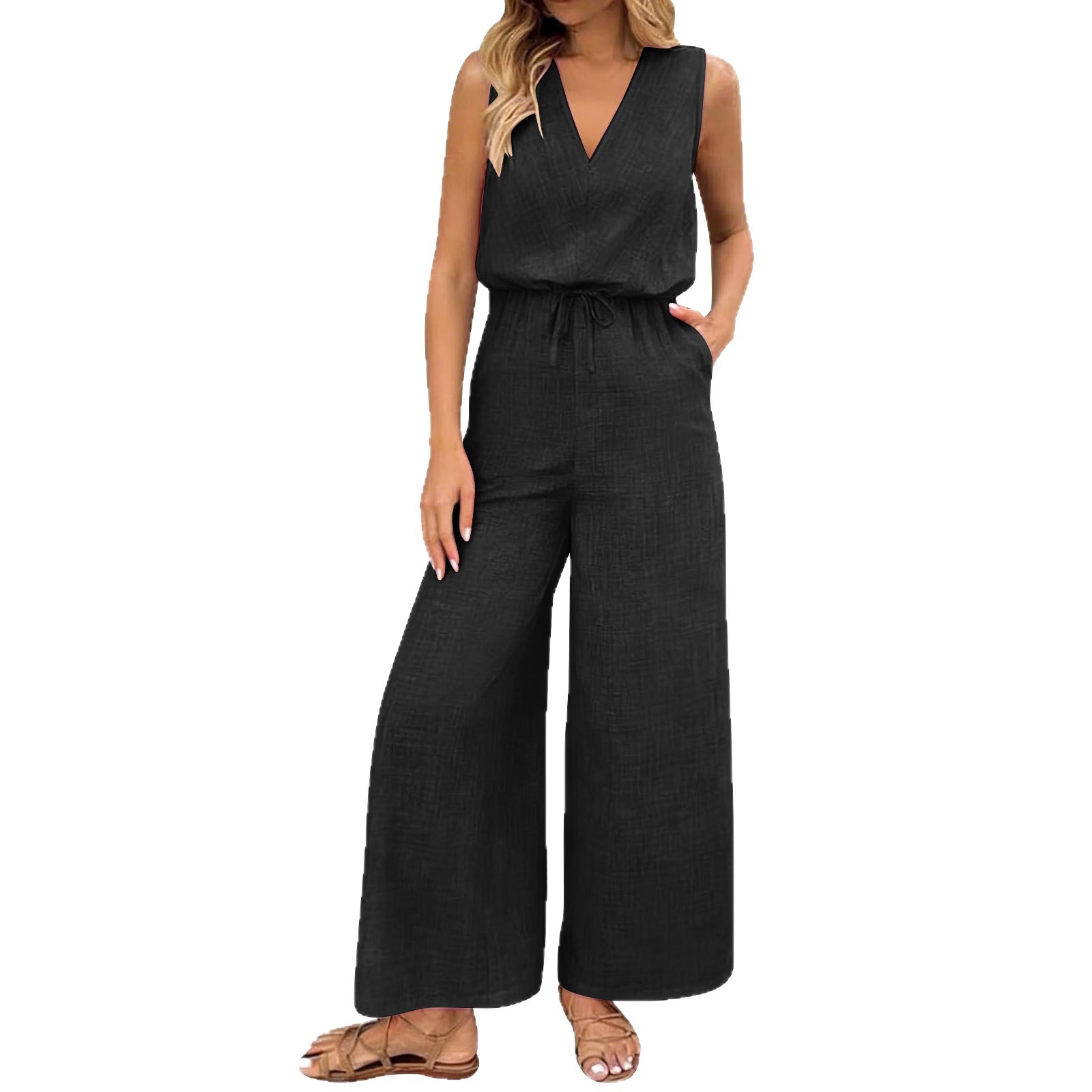 2026 verano nuevo comercio exterior transfronterizo de Europa y América fuente de tejido de color sólido temperamento de moda sin mangas pantalones de mujer monje