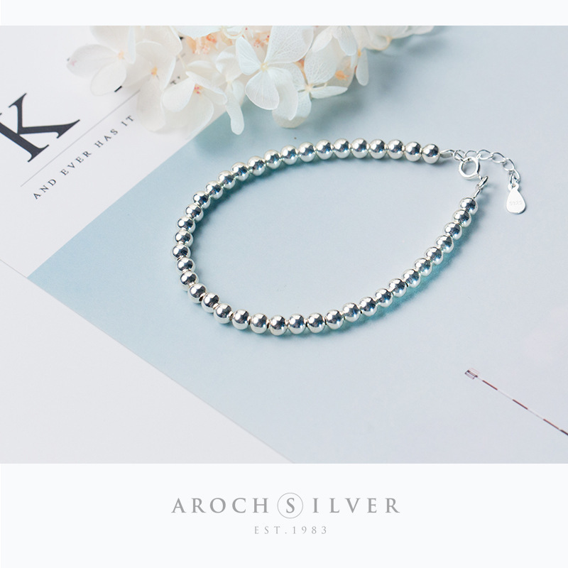 Nalan S925 silver bracelet women's Korean-style wholesale retro simple silver ball bead bracelet sweet hand jewelry S0367