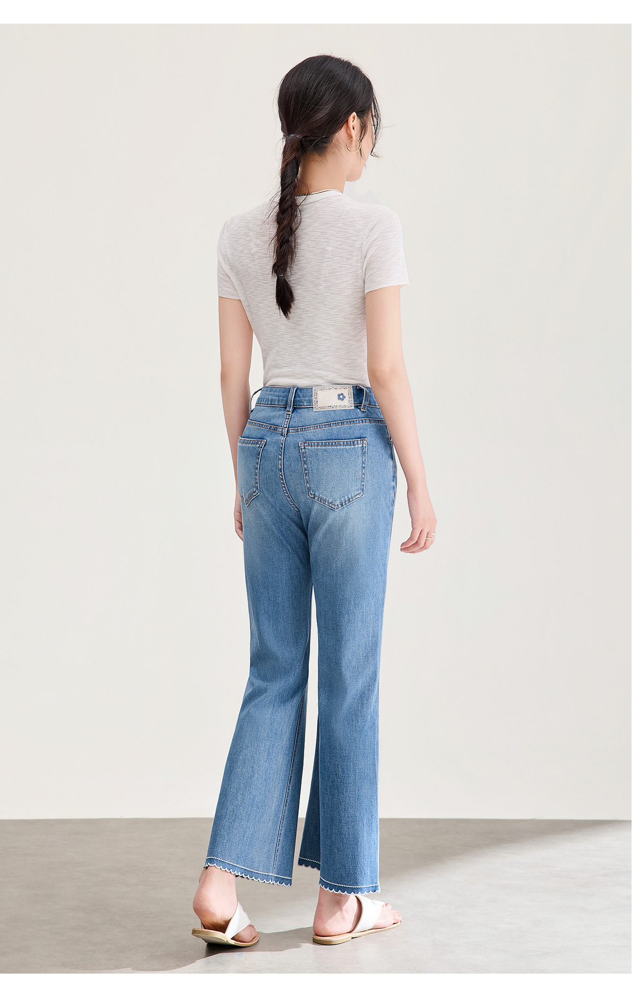 Quần jean nữ ống loe cạp cao co giãn bốn chiều vải cotton siêu mẫu — xanh lam chi tiết 25