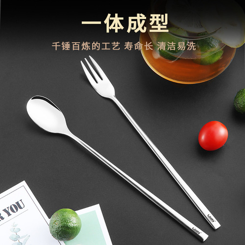 GDAY304 stainless steel long handle mixing spoon long handle fruit fork ice spoon cute dessert spoon honey spoon seasoning spoon