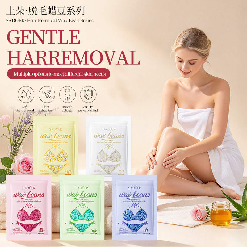 All-English Sadoer Milk Smooth Hair Removal Wax Beans 100g Hair Removal Cream Hair Removal Wax Paper Cross-Border Foreign Trade Wholesale