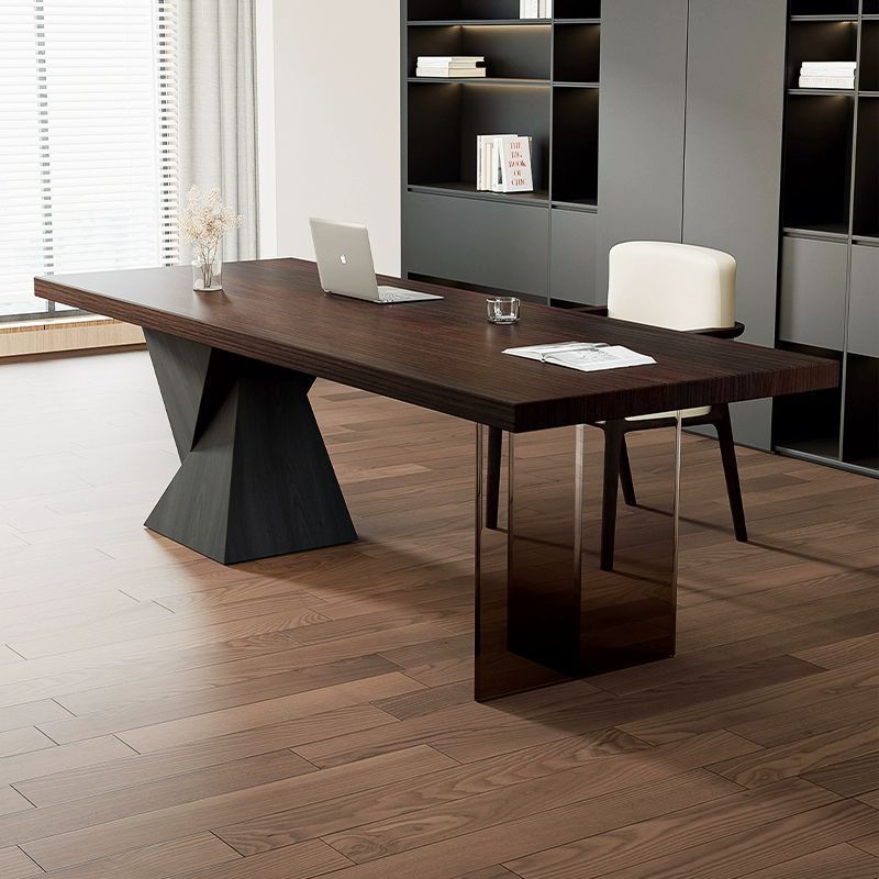 소켓이 있는 이탈리아 미니멀리스트 책상, 가볍고 고급스럽고 현대적이며 단순한 가정 학습 책상, 아크릴 원목 컴퓨터 책상