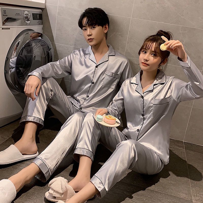 S 그레이 더블 길이 아이스 실크 커플 가디건