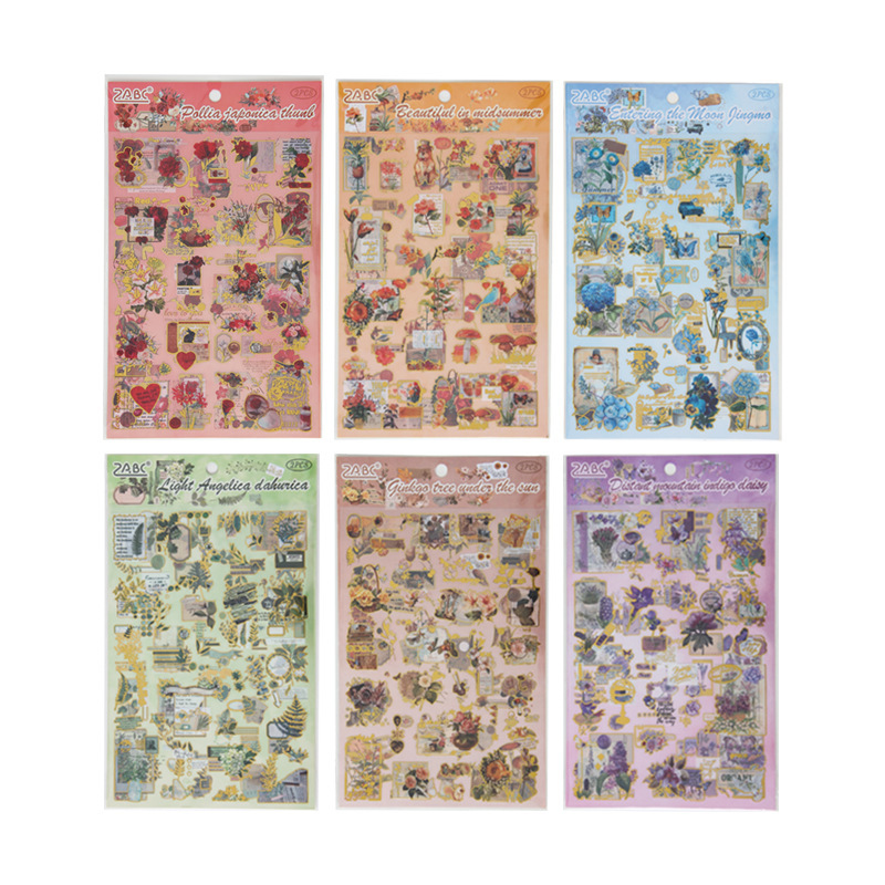 Serie de periódicos transparentes impermeables pegatinas de mascotas DIY decoración de cuentas pegatinas florales retro pegatinas de estampado de plantas