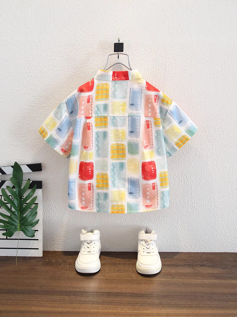 Camisa de manga corta para niños 8022, nuevo estilo 2026, camisa floral de moda estilo coreano para niños, top delgado de verano para niños, a la moda
