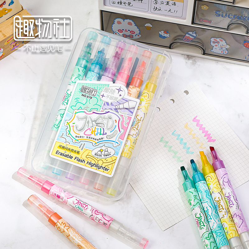 Resaltador de flash borrable, protector de ojos de cabeza inclinada para estudiantes, bolígrafo de preparación de lecciones de marcado en el aula, resaltador de cuenta manual para niños