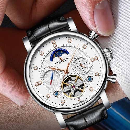 KINYUED multifunctional mechanical watch tourbillon fully automatic men's watch moon phase mechanical watch business men's watch