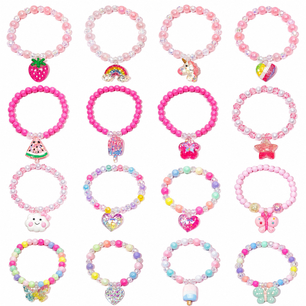 Cross-Border Children's Beaded Bracelets, Colorful Round Bead Bracelets, Wholesale Cartoon Pendants, Children's Accessories, Princess Style Jewelry
