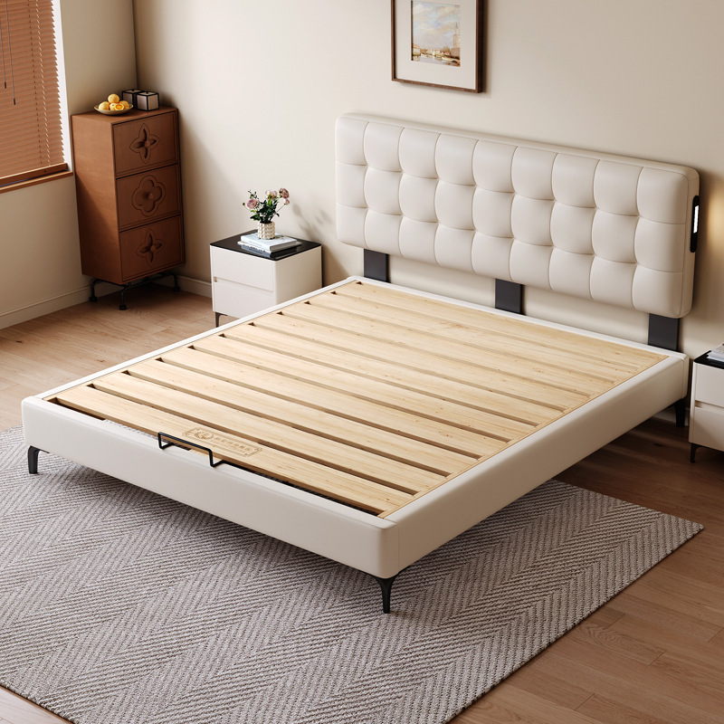 Solid wood waffle-pattern adjustable thin headboard for small spaces, with mortise and tenon joint, smooth edges, silent solid wood bed with thickened slatted frame Solid wood waffle-pattern adjustable thin headboard for small spaces, with mortise and tenon joint, smooth edges, silent solid wood bed with thickened slatted frame