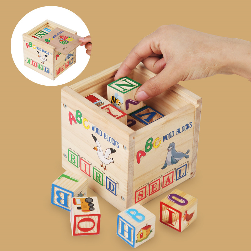 27 bloques de madera ABC estampados juguetes para niños acertijos ayuda didáctica Inglés mayúsculas ladrillos apilados cognición image 3